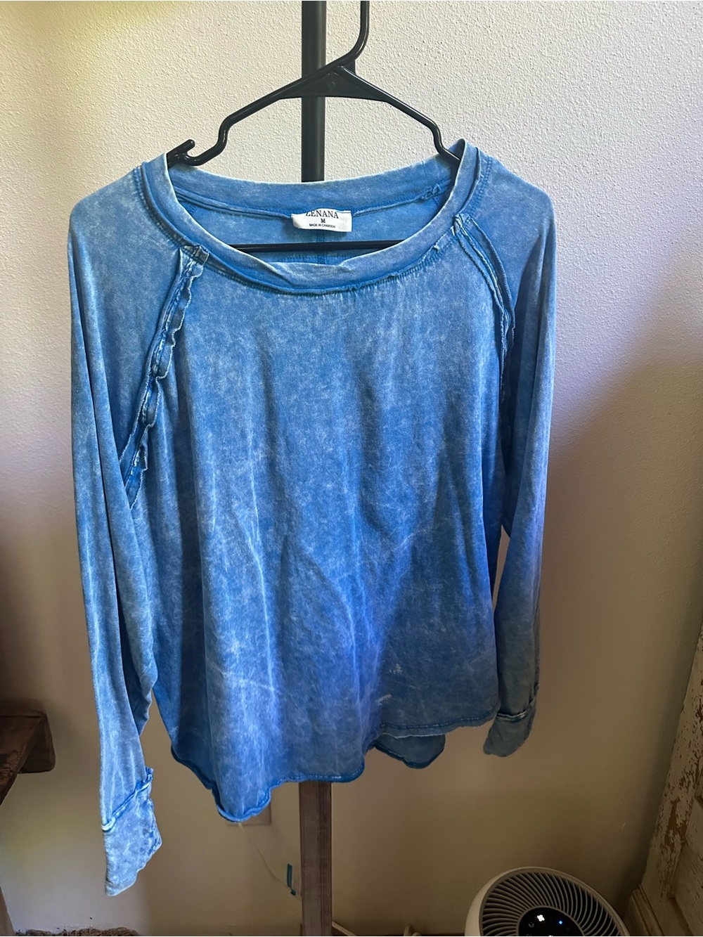 Zenana Outfitters Mineral Wash Blue Long Sleeve Pullover